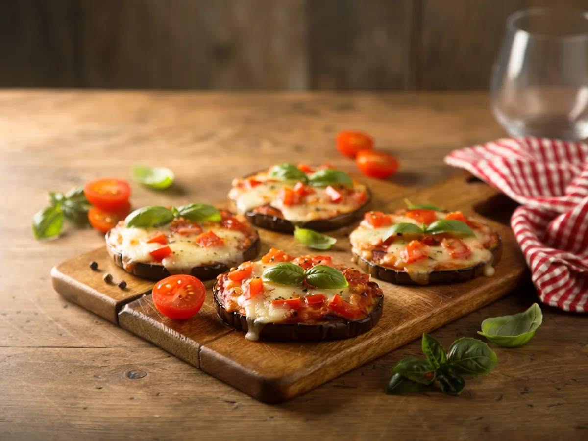 Aubergine uit de oven met kaas, tomaat en verse basilicum