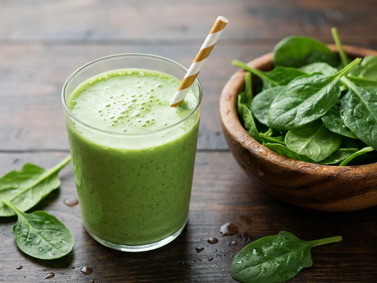 Gezonde ontbijtsmoothie met spinazie in een glas
