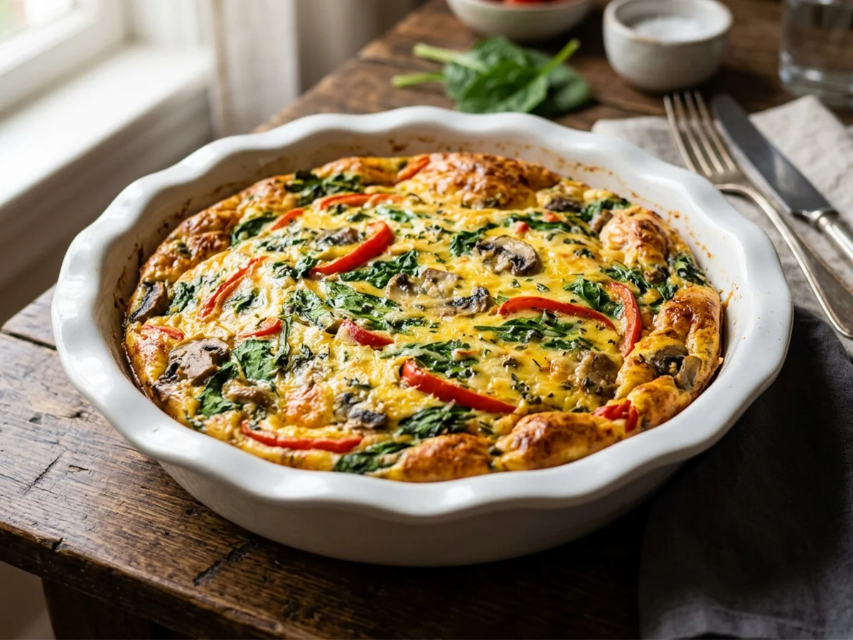 Groente frittata met spinazie, paprika en champignons