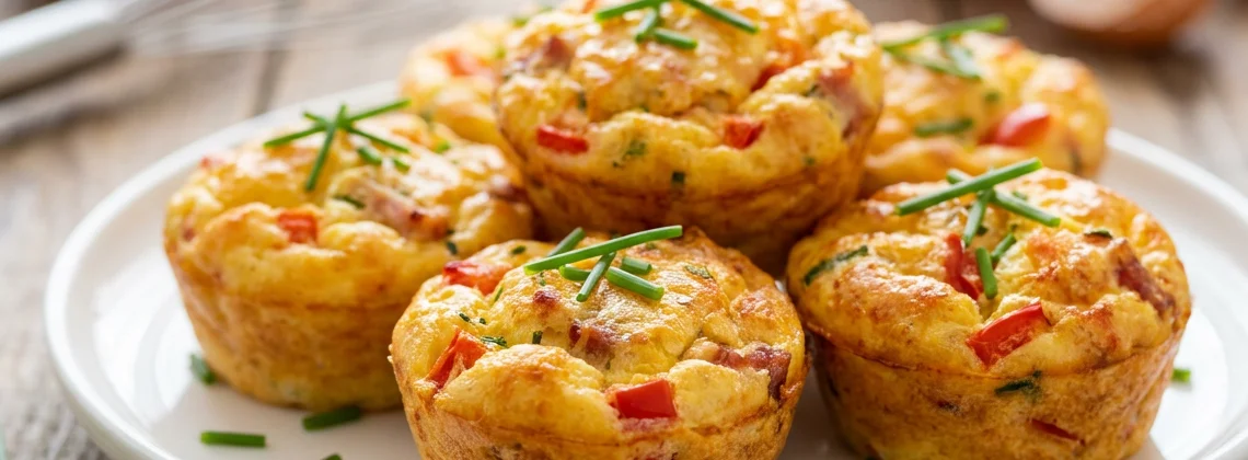 Koolhydraatarme ontbijtmuffins met ei, paprika, tomaat, bieslook en spinazie