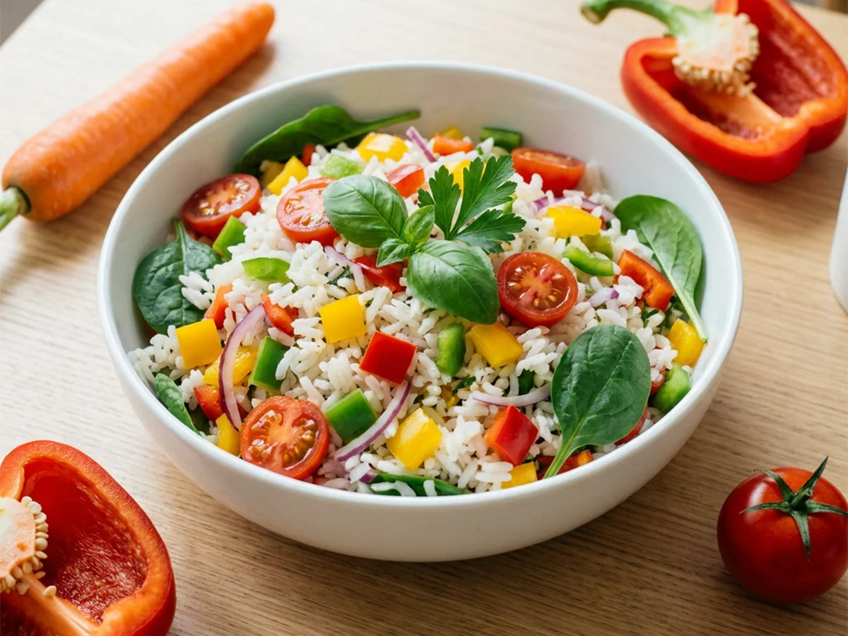 Recept rijst met groenten, paprika, tomaat en spinazie